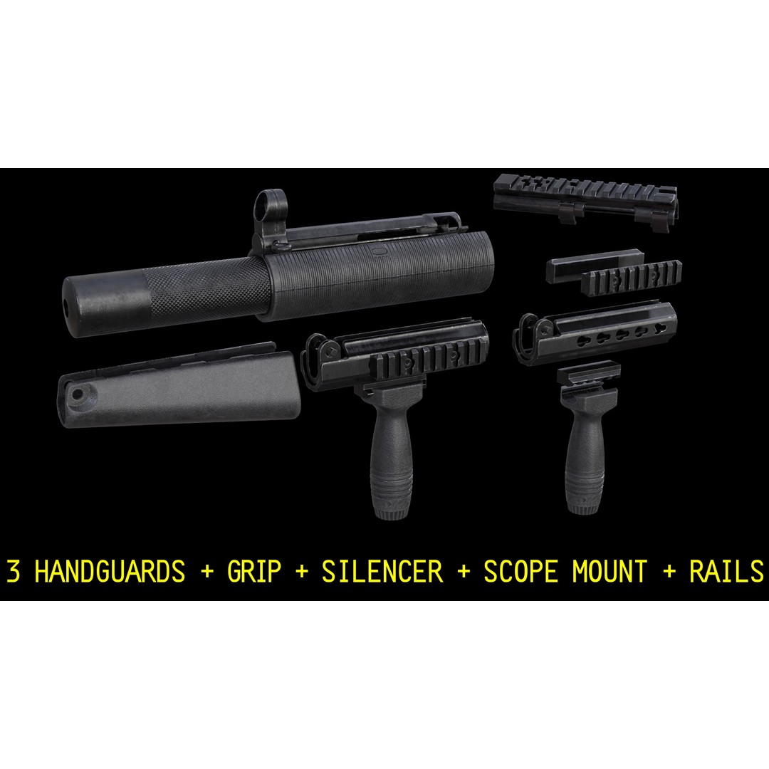 MP5A5 & MP5SD6 3D Model – Low Poly Game Asset, FBX, PBR Textures - View 6