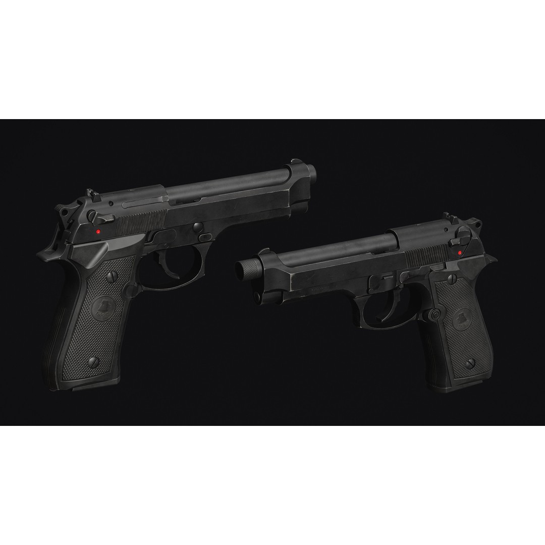 M9 Pistol 3D Model – Low Poly Game Asset, FBX & OBJ Formats - View 3