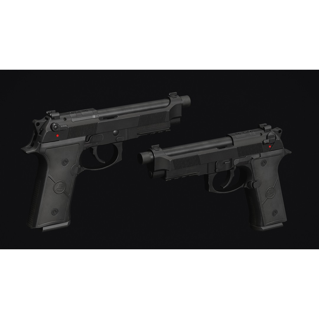 M9 Pistol 3D Model – Low Poly Game Asset, FBX & OBJ Formats - View 5