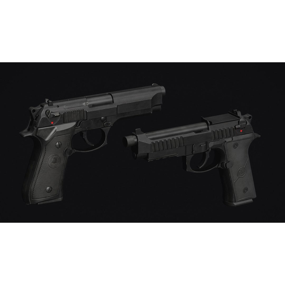 M9 Pistol 3D Model – Low Poly Game Asset, FBX & OBJ Formats - View 6