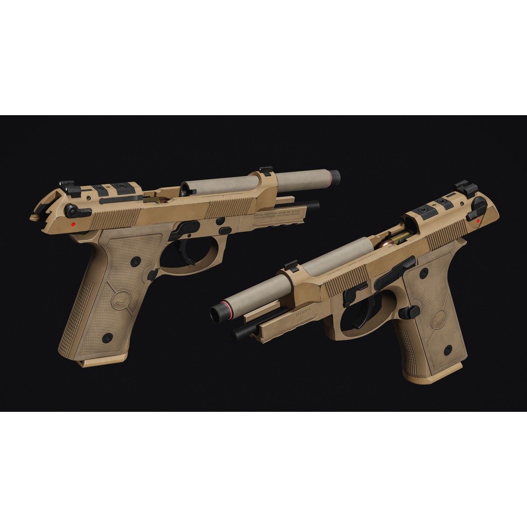 M9 Pistol 3D Model – Low Poly Game Asset, FBX & OBJ Formats - View 7