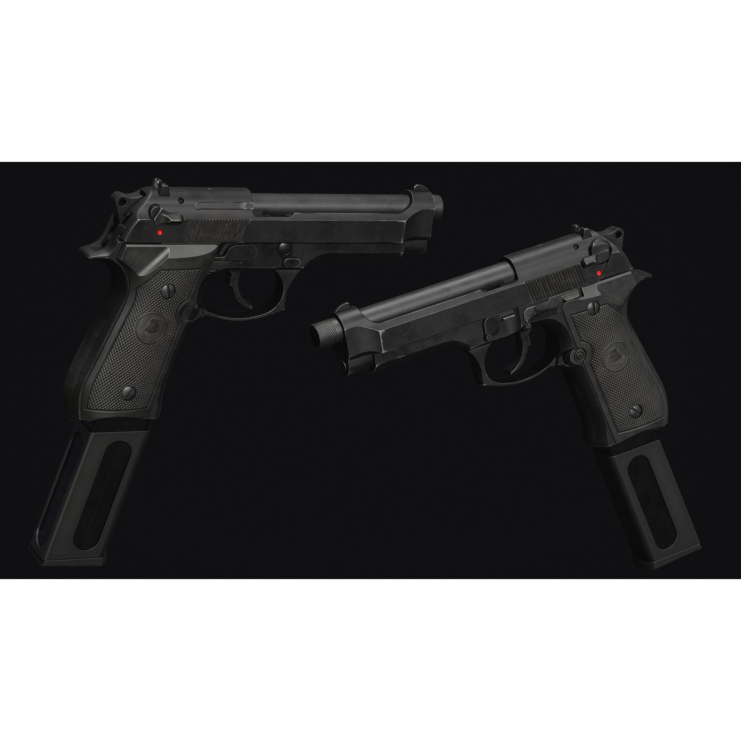 M9 Pistol 3D Model – Low Poly Game Asset, FBX & OBJ Formats - View 8