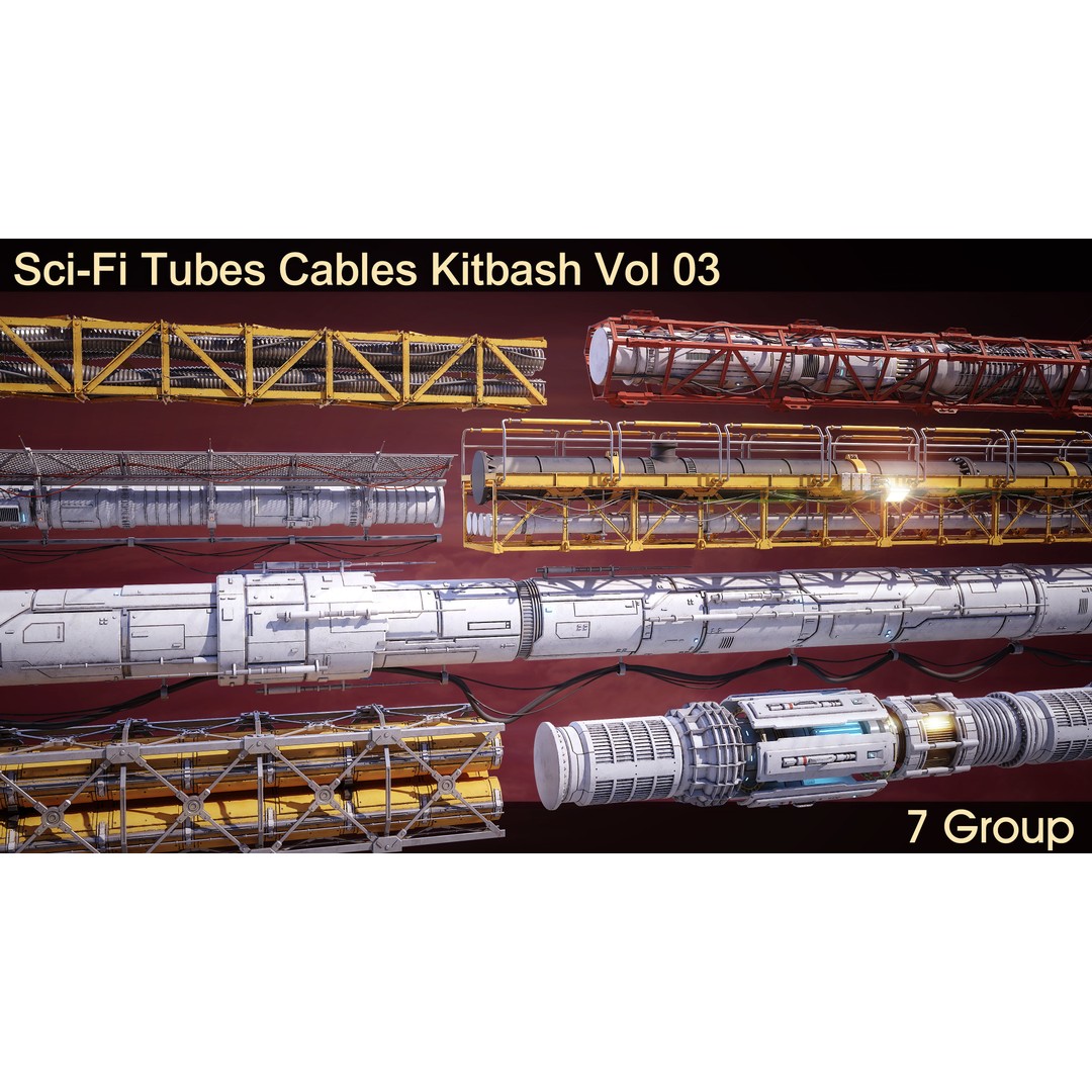 Sci-Fi Tubes Cables Pipe 3D Model – Low Poly PBR Kit, FBX & OBJ