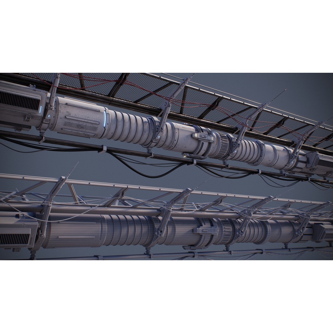 Sci-Fi Tubes Cables Pipe 3D Model – Low Poly PBR Kit, FBX & OBJ - View 11