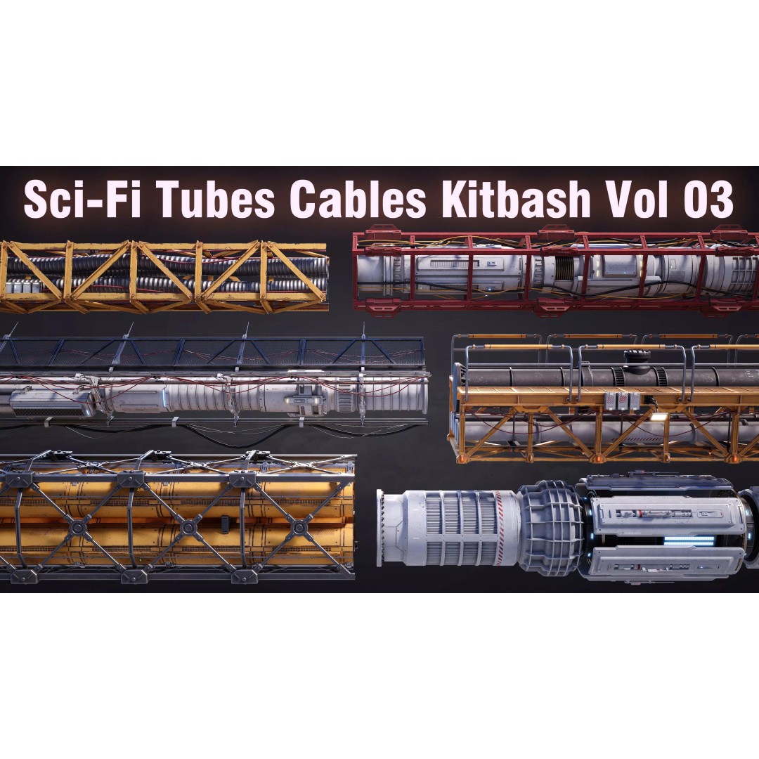 Sci-Fi Tubes Cables Pipe 3D Model – Low Poly PBR Kit, FBX & OBJ - View 2