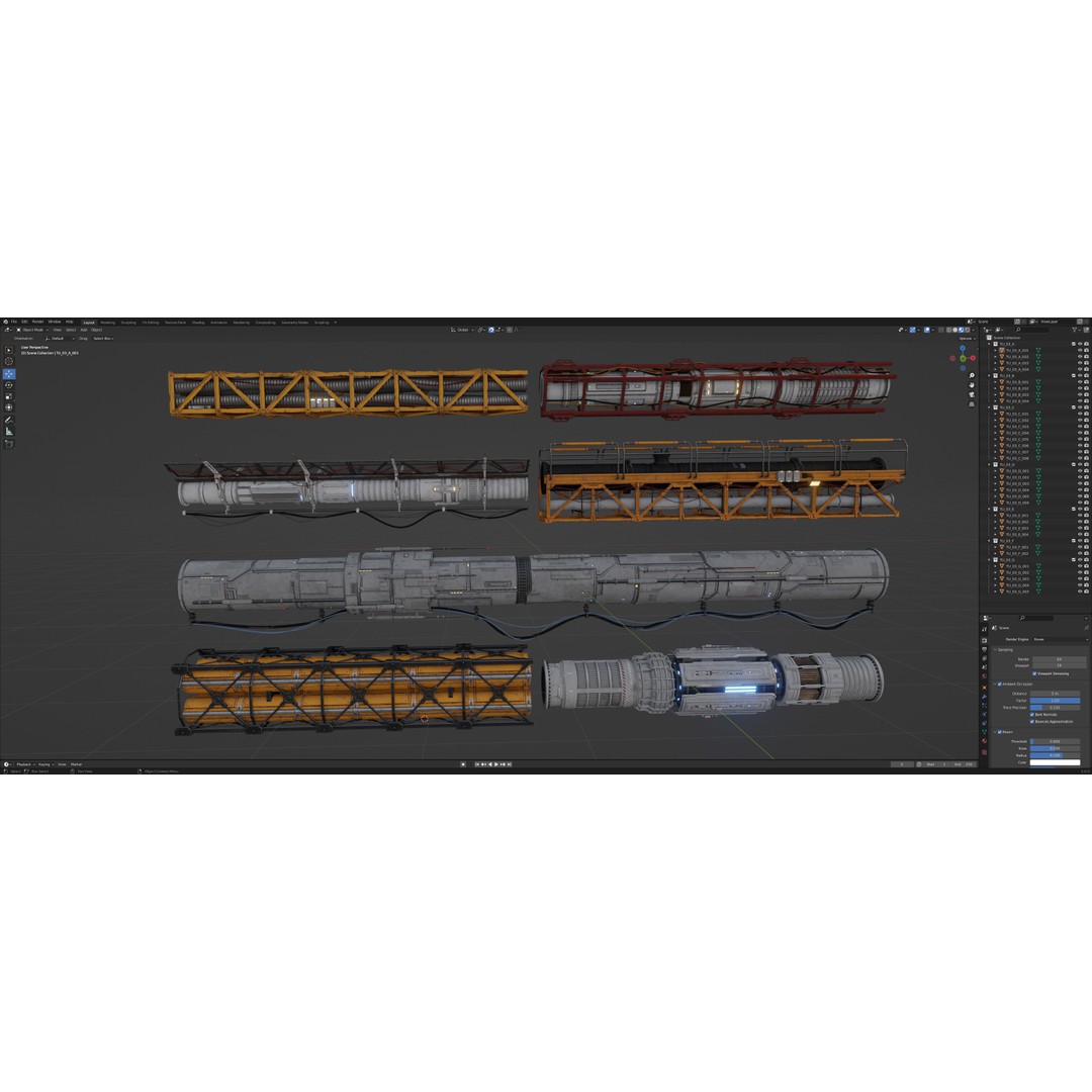 Sci-Fi Tubes Cables Pipe 3D Model – Low Poly PBR Kit, FBX & OBJ - View 26