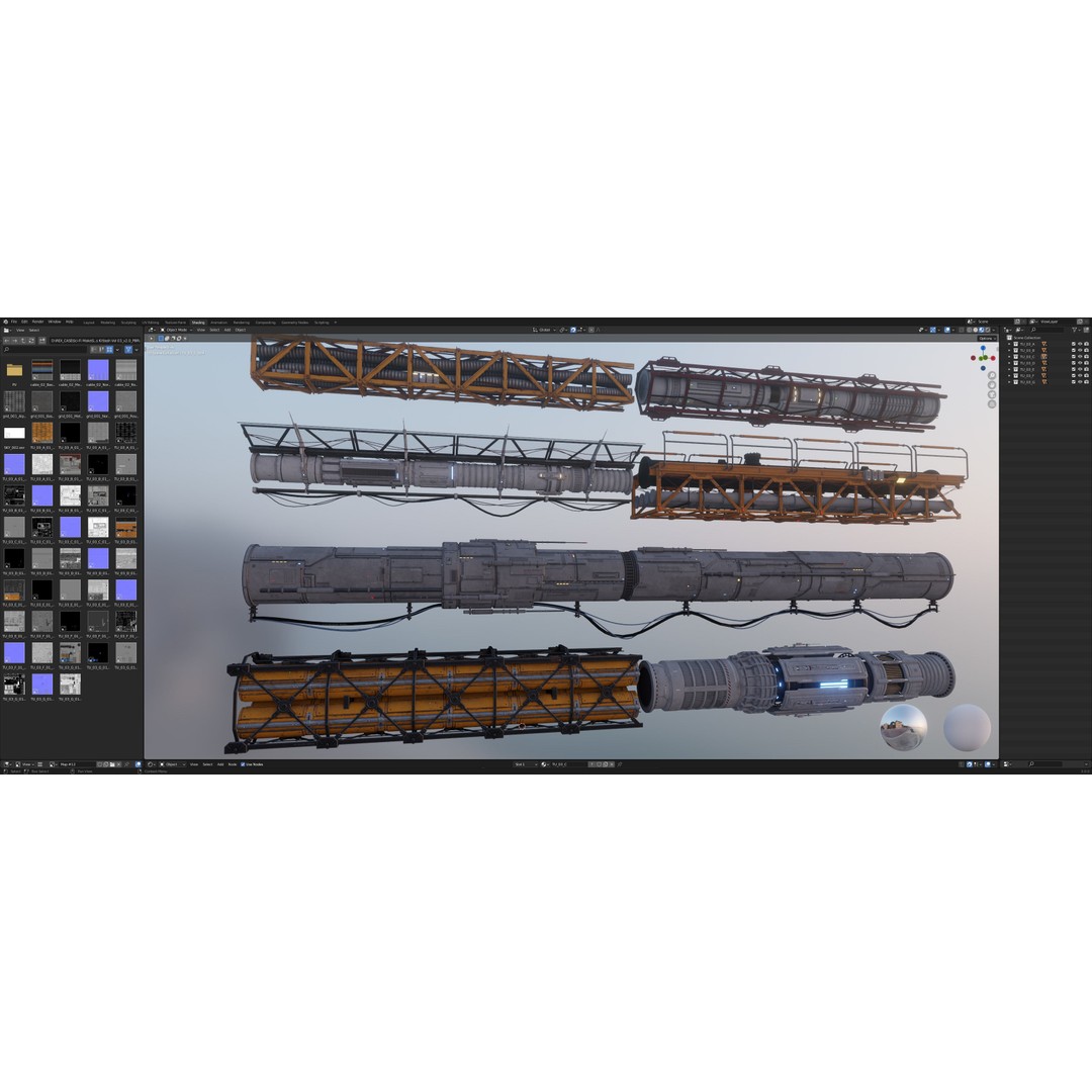 Sci-Fi Tubes Cables Pipe 3D Model – Low Poly PBR Kit, FBX & OBJ - View 27