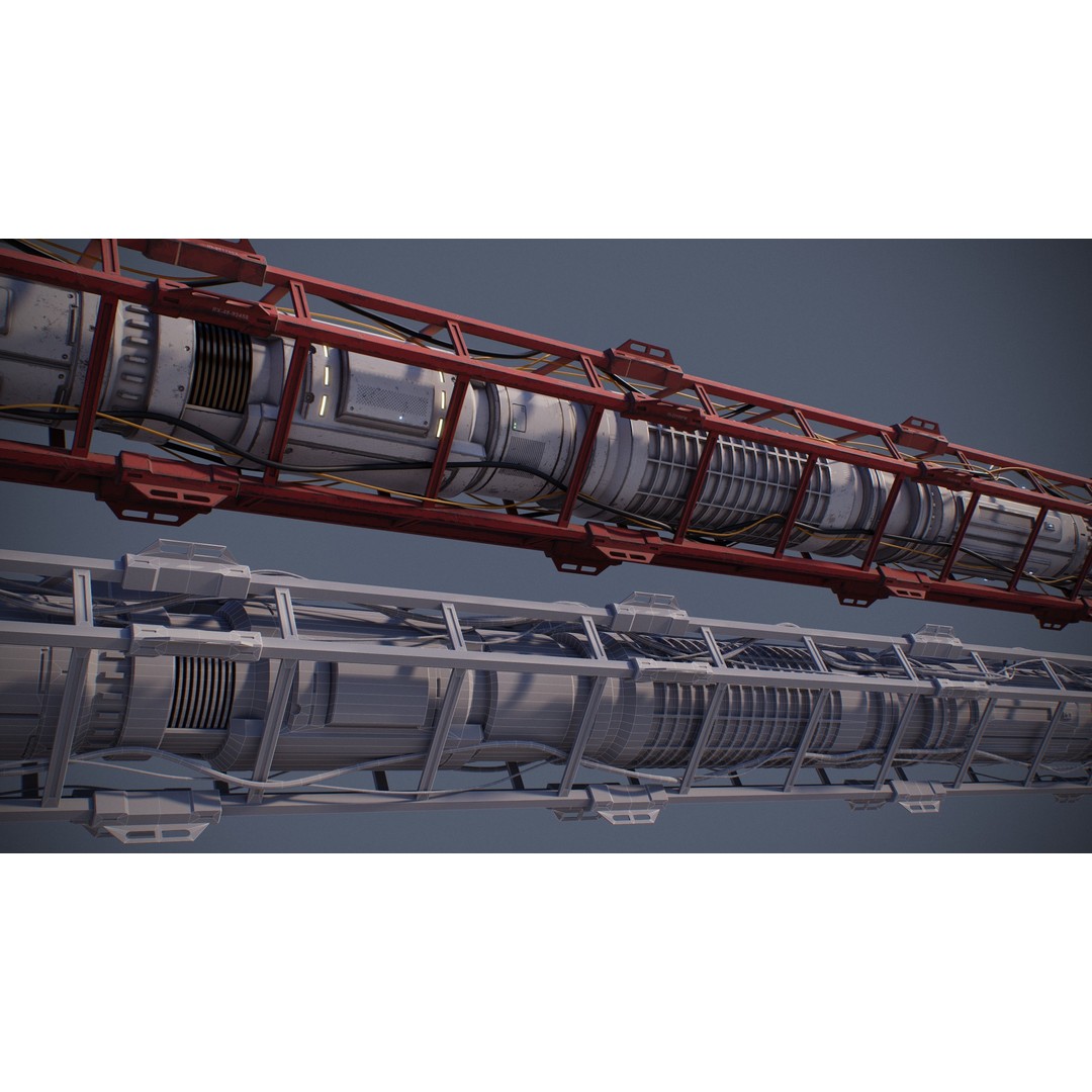 Sci-Fi Tubes Cables Pipe 3D Model – Low Poly PBR Kit, FBX & OBJ - View 8