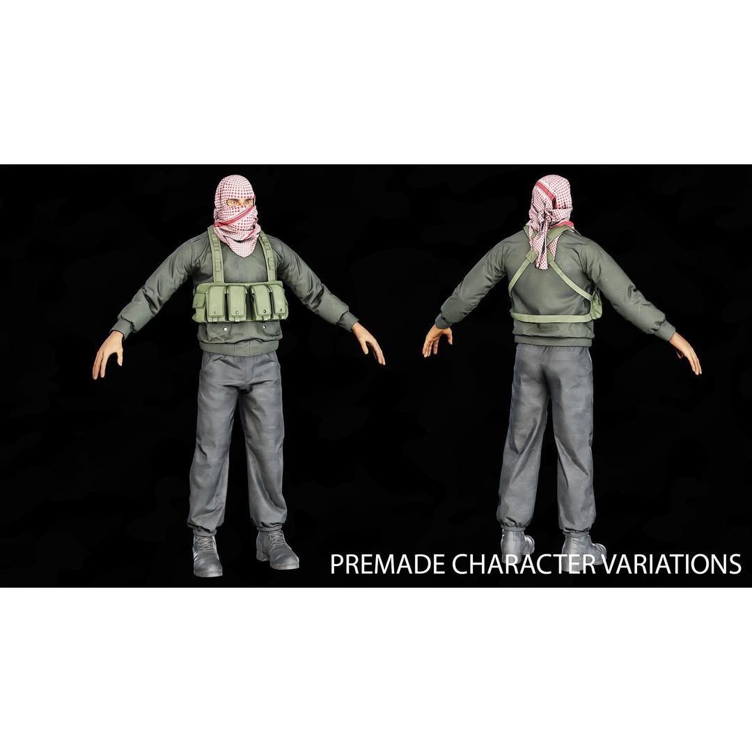 Modular Insurgents 3D Model – Low Poly Rigged Character for Games, FBX - View 10