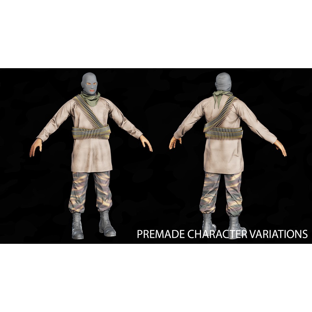 Modular Insurgents 3D Model – Low Poly Rigged Character for Games, FBX - View 12