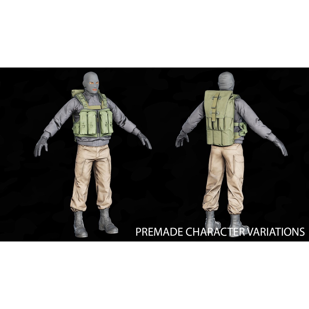 Modular Insurgents 3D Model – Low Poly Rigged Character for Games, FBX - View 18