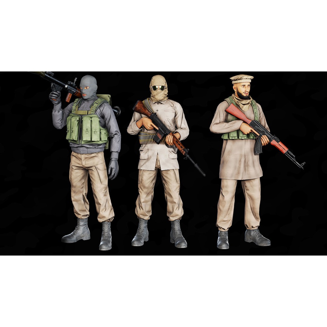 Modular Insurgents 3D Model – Low Poly Rigged Character for Games, FBX - View 3