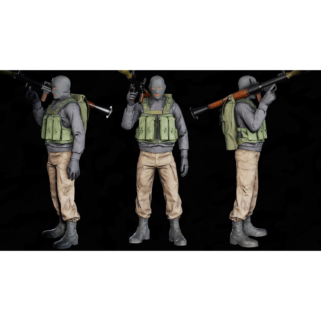 Modular Insurgents 3D Model – Low Poly Rigged Character for Games, FBX - View 6