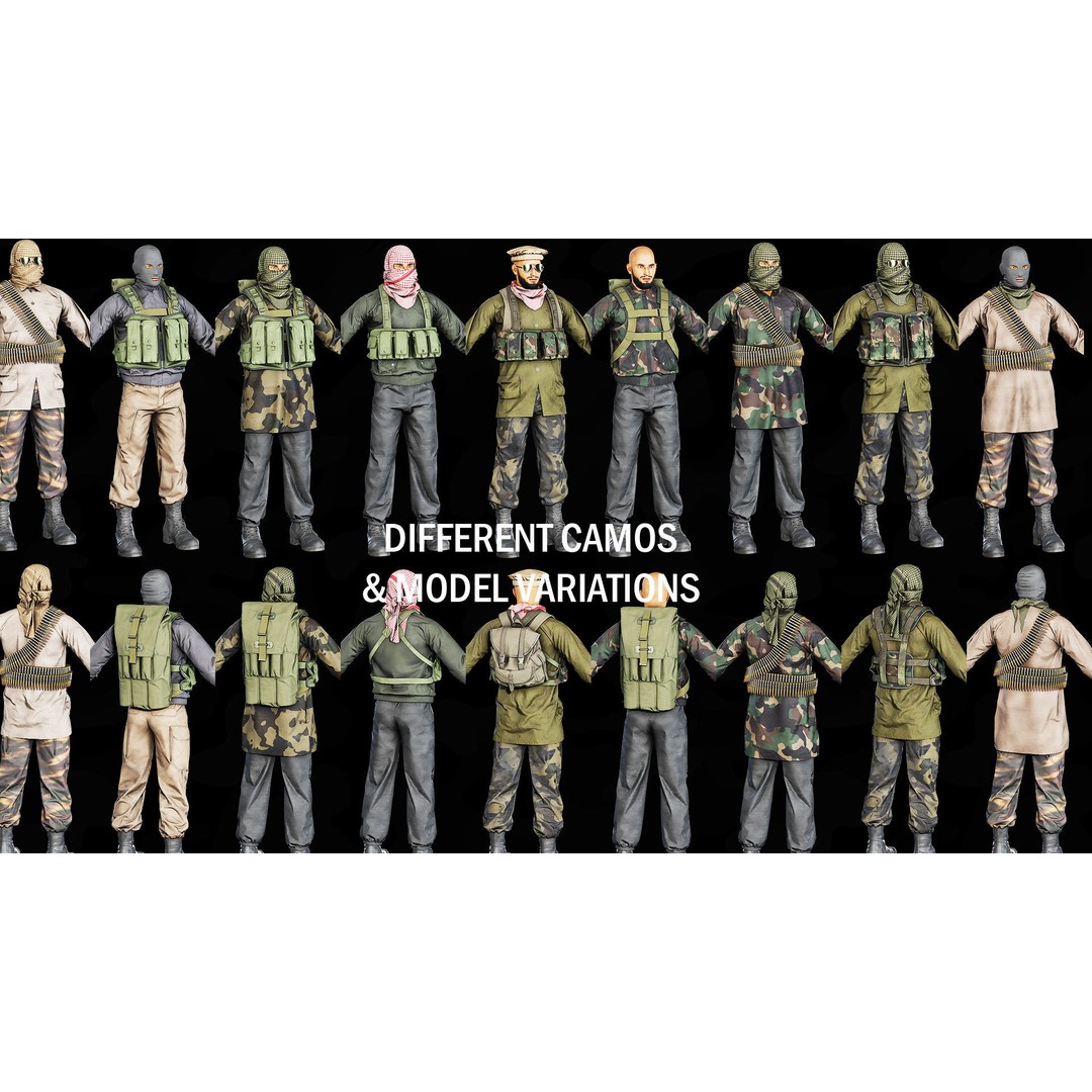 Modular Insurgents 3D Model – Low Poly Rigged Character for Games, FBX - View 8