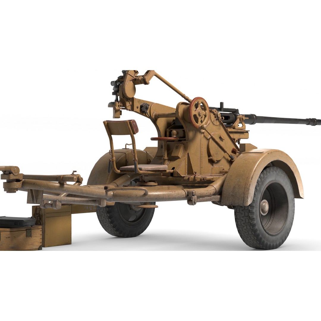 WWII Anti-Aircraft Gun 3D Model – Realistic Military Asset, FBX - View 14