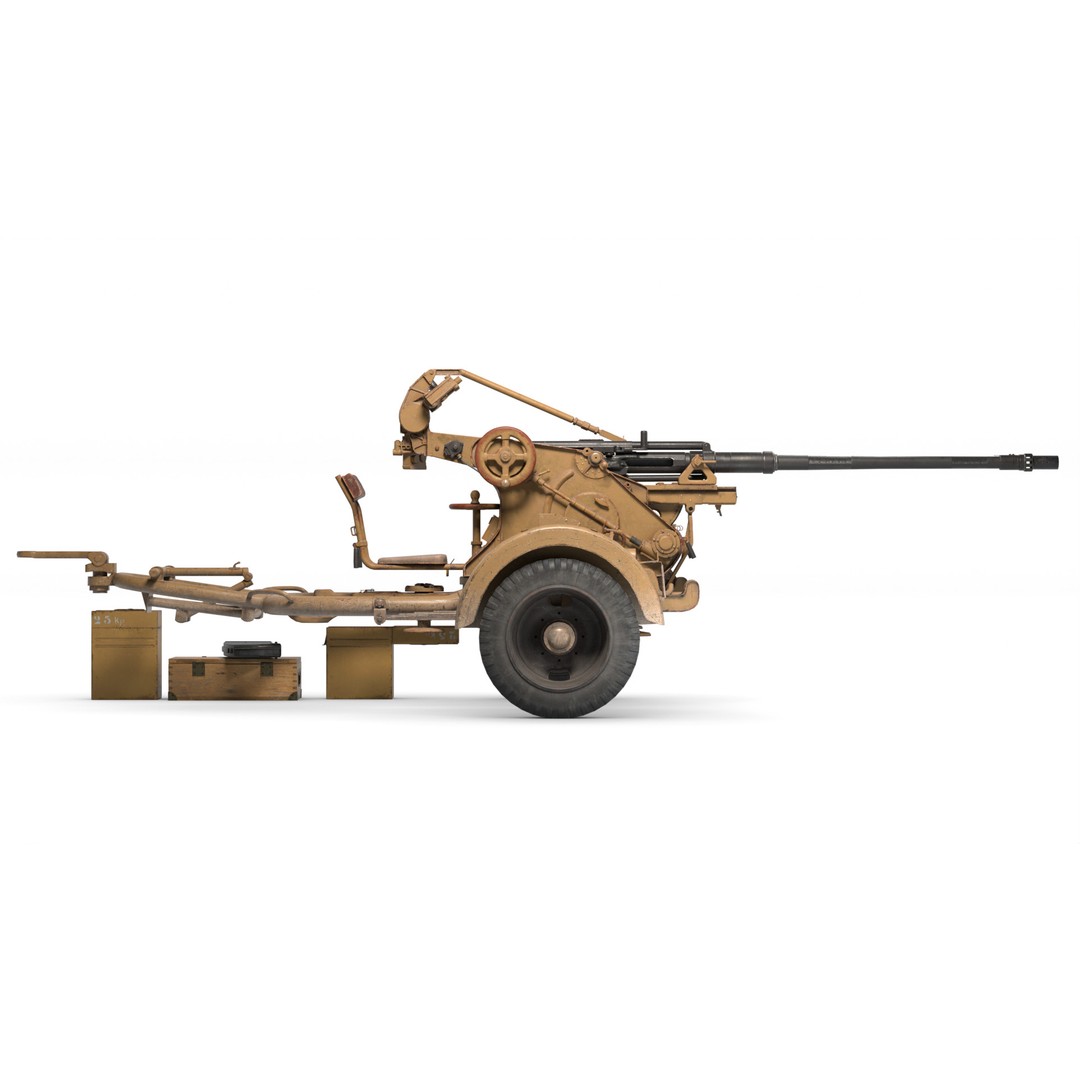 WWII Anti-Aircraft Gun 3D Model – Realistic Military Asset, FBX - View 8