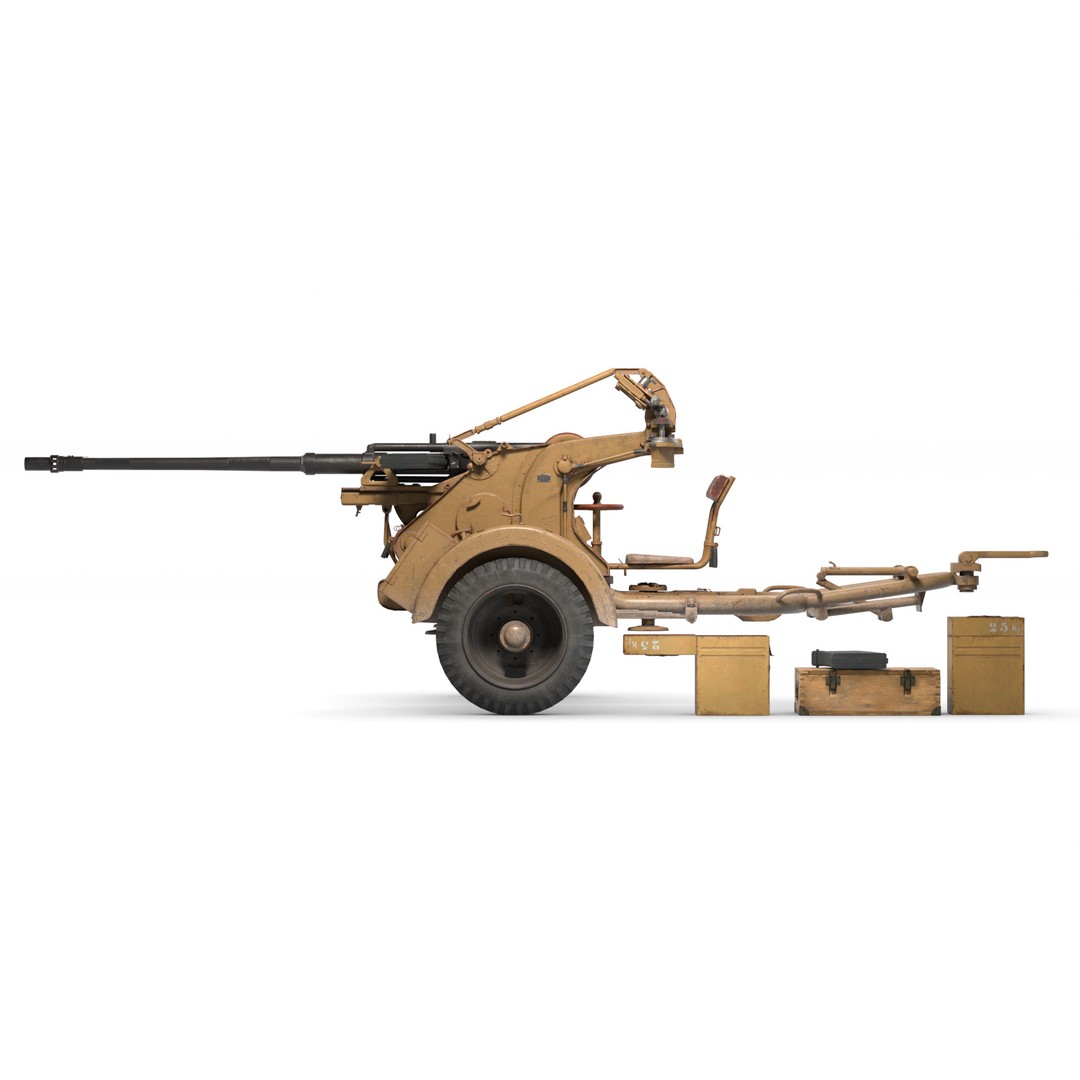 WWII Anti-Aircraft Gun 3D Model – Realistic Military Asset, FBX - View 9