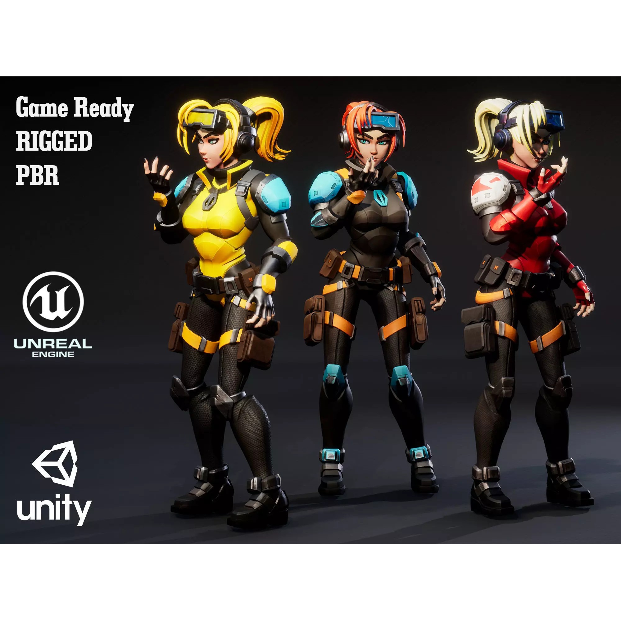 Spy Girl 01 - Low-Poly Game-Ready 3D Model - View 2