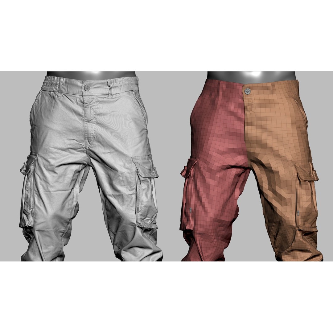 Cargo Pants 3D Model – Low Poly Game Asset, PBR Textures, FBX - View 27