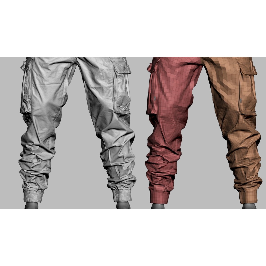 Cargo Pants 3D Model – Low Poly Game Asset, PBR Textures, FBX - View 28