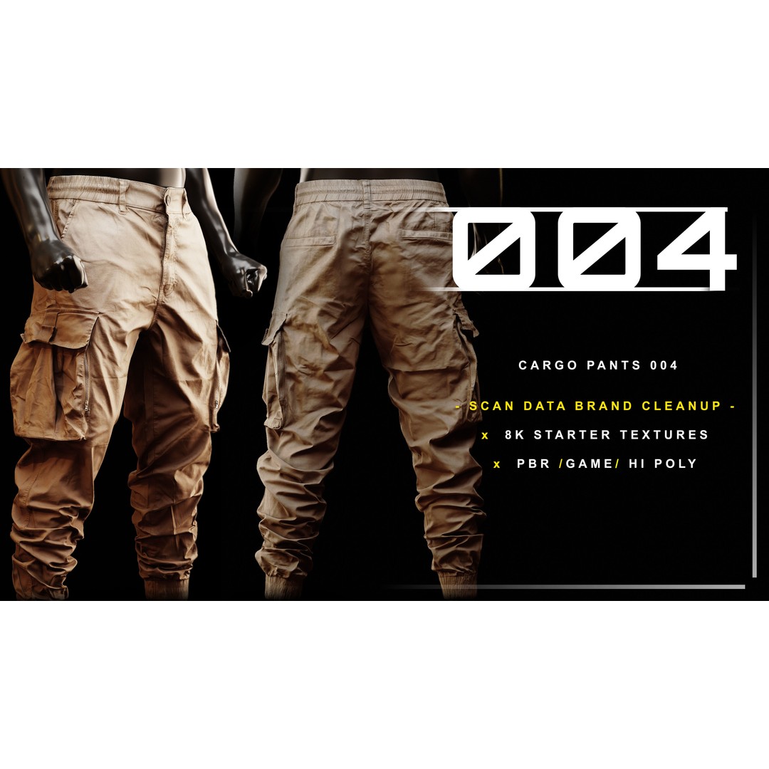 Cargo Pants 3D Model – Low Poly Game Asset, PBR Textures, FBX - View 3