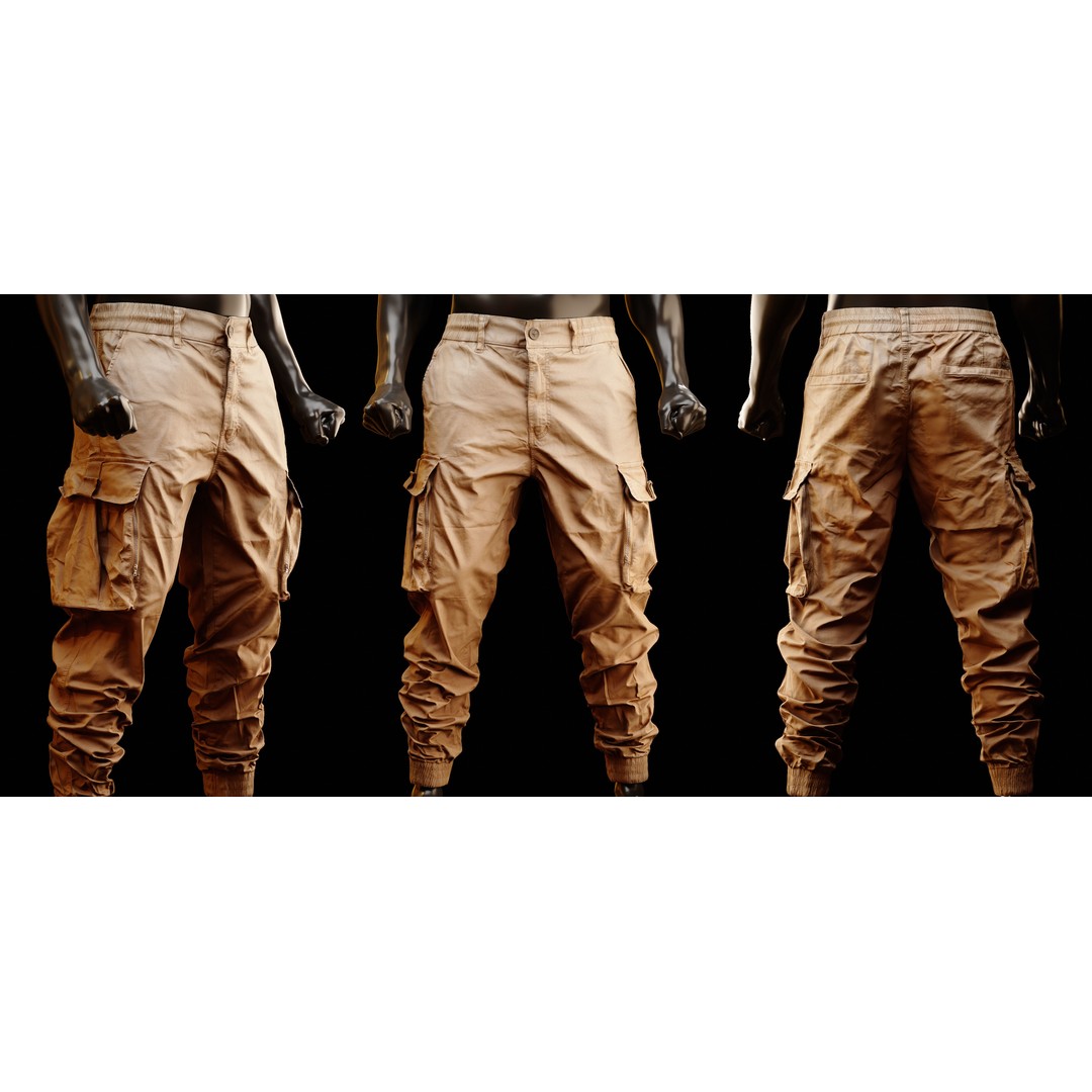 Cargo Pants 3D Model – Low Poly Game Asset, PBR Textures, FBX - View 4