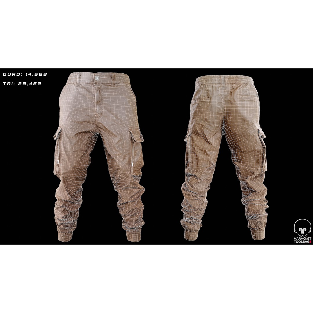 Cargo Pants 3D Model – Low Poly Game Asset, PBR Textures, FBX - View 5