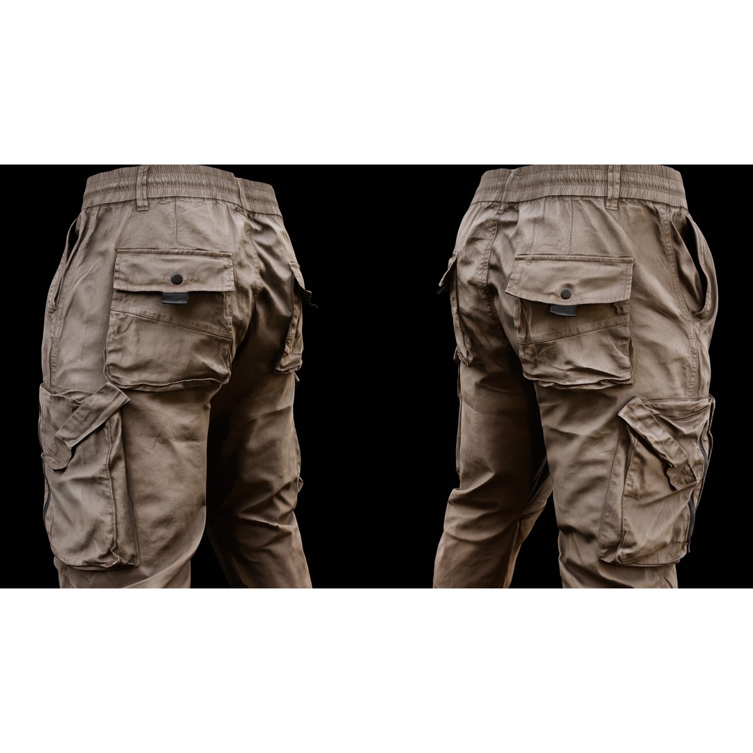 Cargo Pants 3D Model – Low Poly Tactical Clothing, FBX, OBJ - View 13