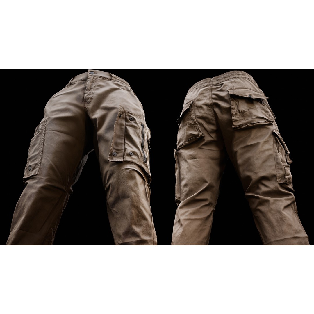 Cargo Pants 3D Model – Low Poly Tactical Clothing, FBX, OBJ - View 14