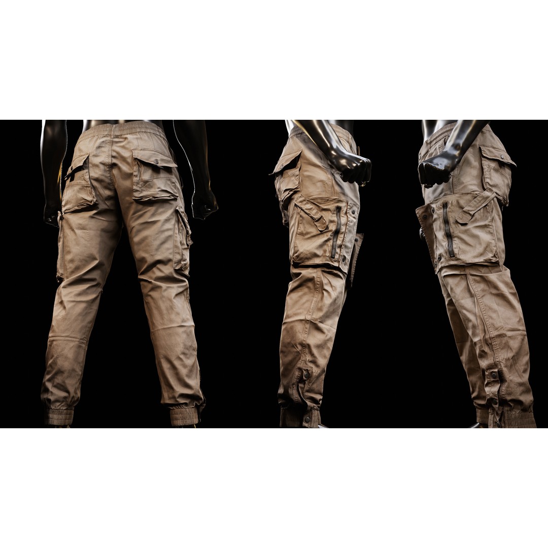 Cargo Pants 3D Model – Low Poly Tactical Clothing, FBX, OBJ - View 15
