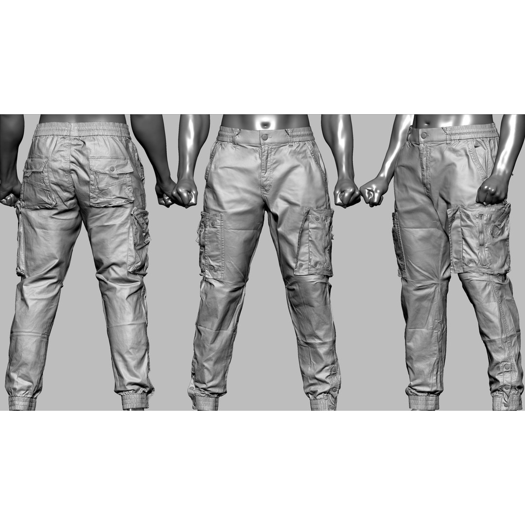 Cargo Pants 3D Model – Low Poly Tactical Clothing, FBX, OBJ - View 17