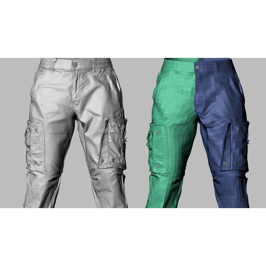 Cargo Pants 3D Model – Low Poly Tactical Clothing, FBX, OBJ - View 26