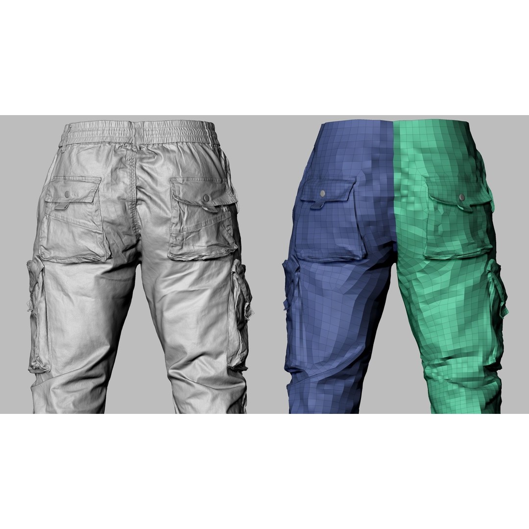 Cargo Pants 3D Model – Low Poly Tactical Clothing, FBX, OBJ - View 27