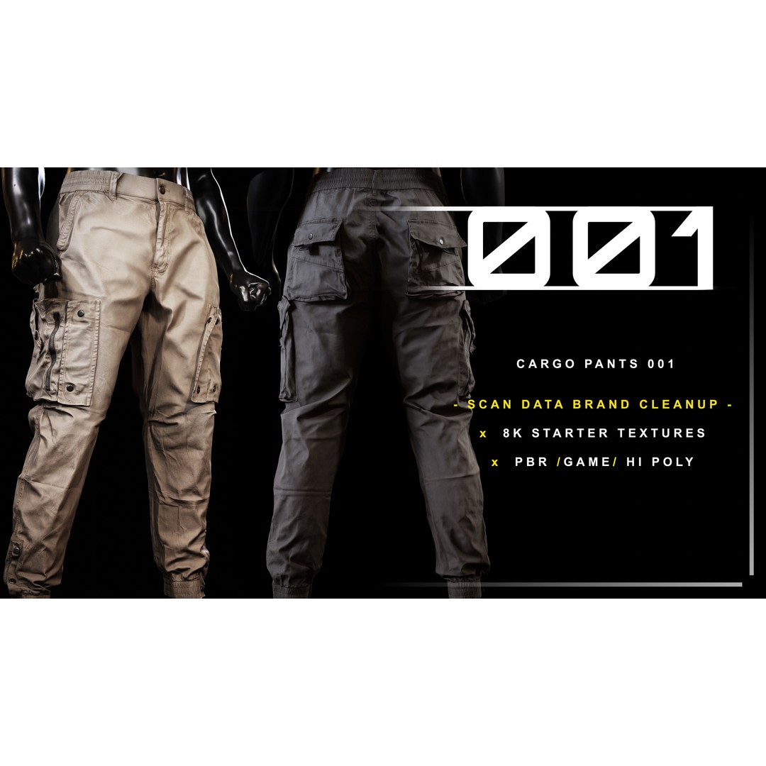 Cargo Pants 3D Model – Low Poly Tactical Clothing, FBX, OBJ - View 3