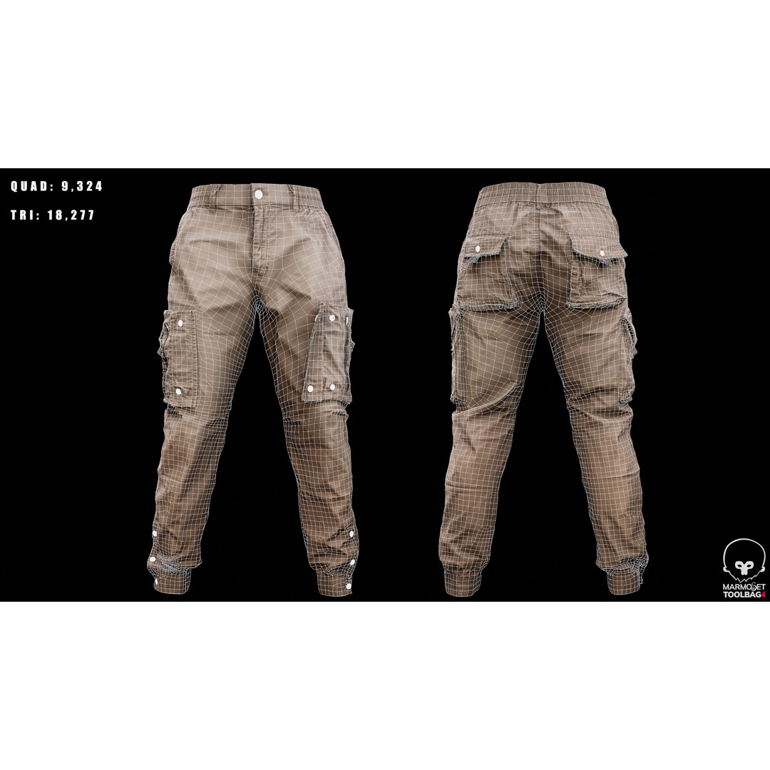 Cargo Pants 3D Model – Low Poly Tactical Clothing, FBX, OBJ - View 4