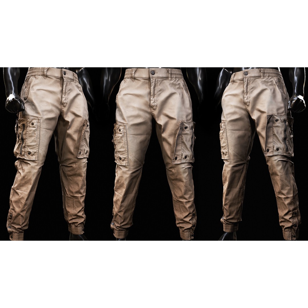 Cargo Pants 3D Model – Low Poly Tactical Clothing, FBX, OBJ - View 6