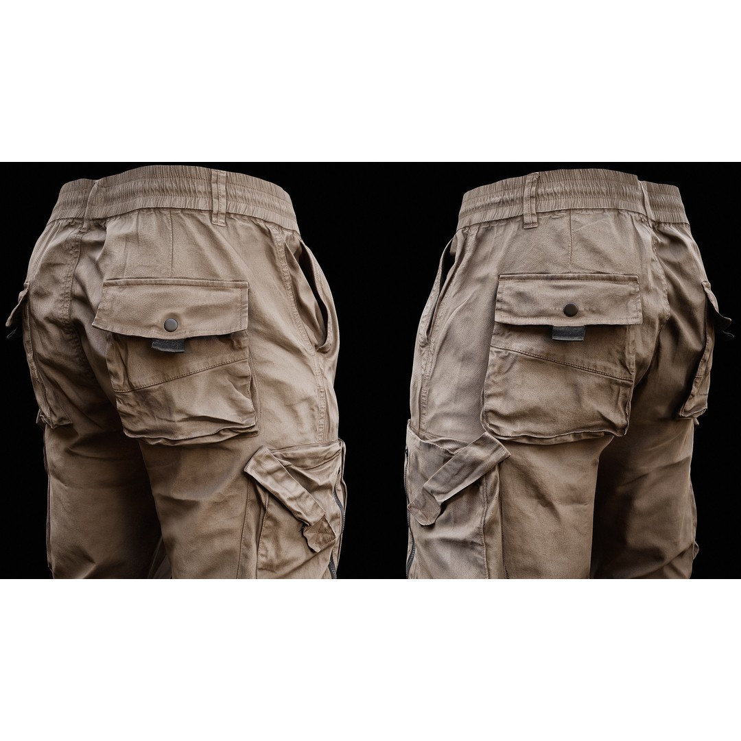 Cargo Pants 3D Model – Low Poly Tactical Clothing, FBX, OBJ - View 8