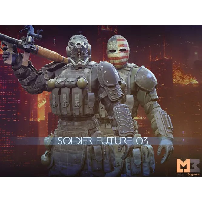 Soldier Future 03 3D Model – Low Poly Game-Ready Character with Rocket Launcher - View 2