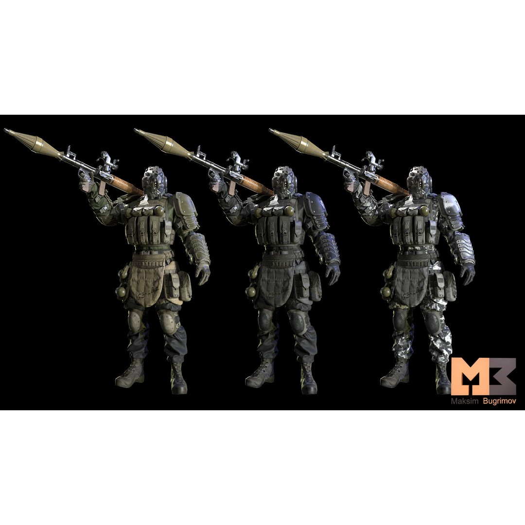 Soldier Future 03 3D Model – Low Poly Game-Ready Character with Rocket Launcher - View 3
