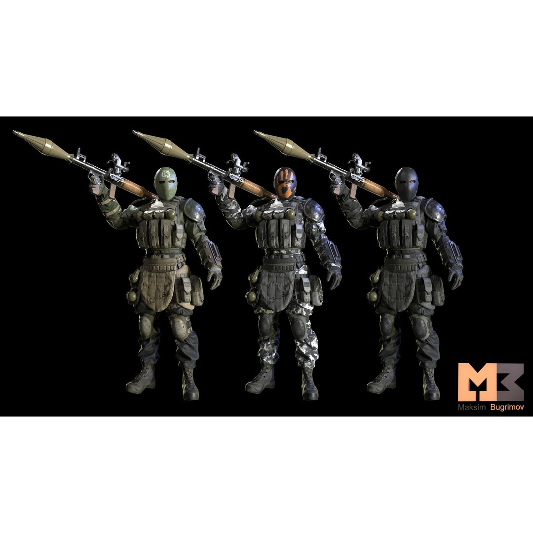 Soldier Future 03 3D Model – Low Poly Game-Ready Character with Rocket Launcher - View 4