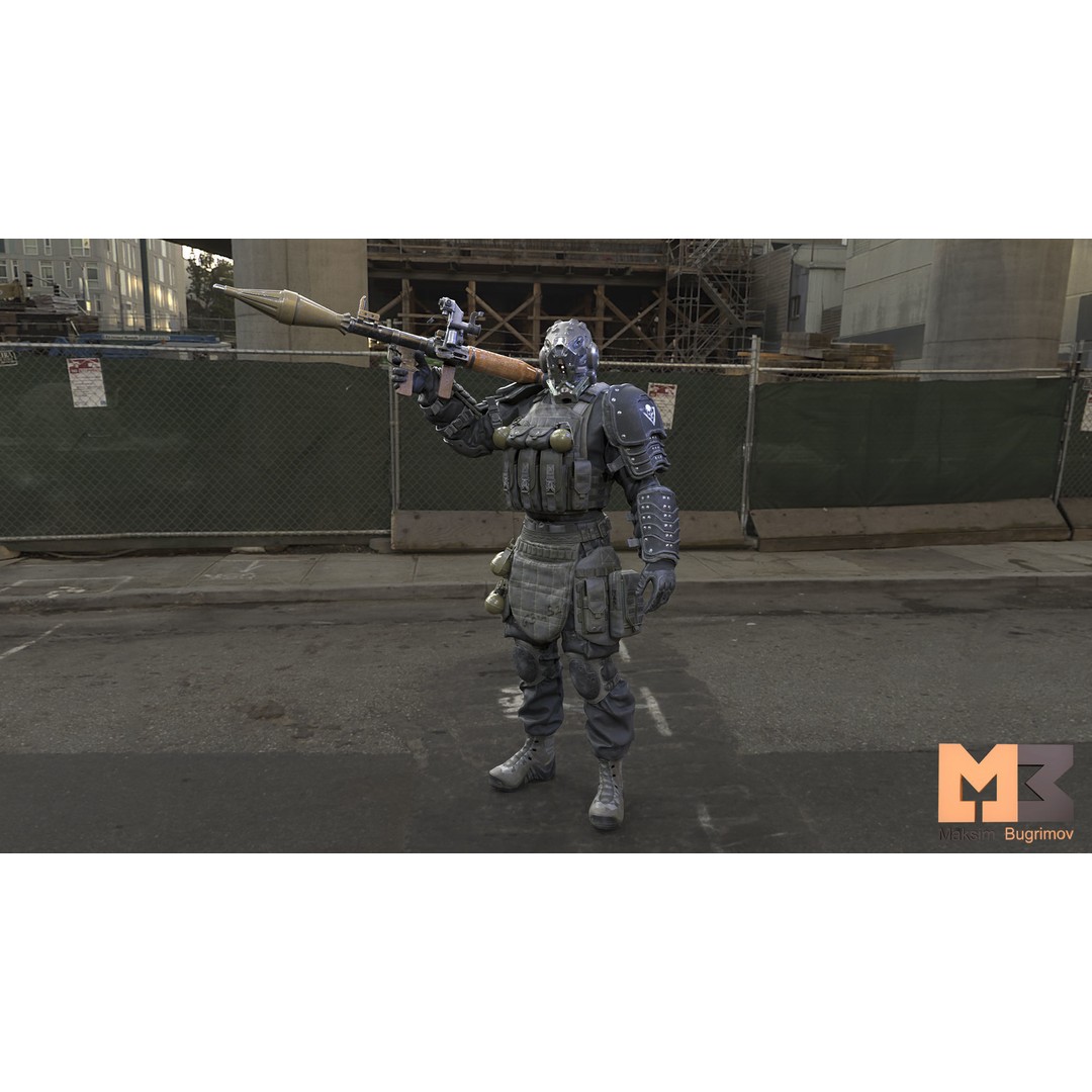 Soldier Future 03 3D Model – Low Poly Game-Ready Character with Rocket Launcher - View 5