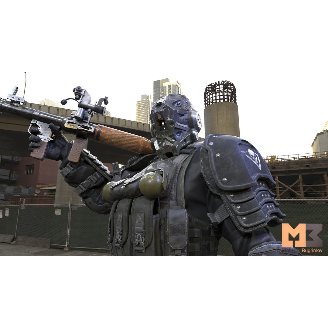 Soldier Future 03 3D Model – Low Poly Game-Ready Character with Rocket Launcher - View 6