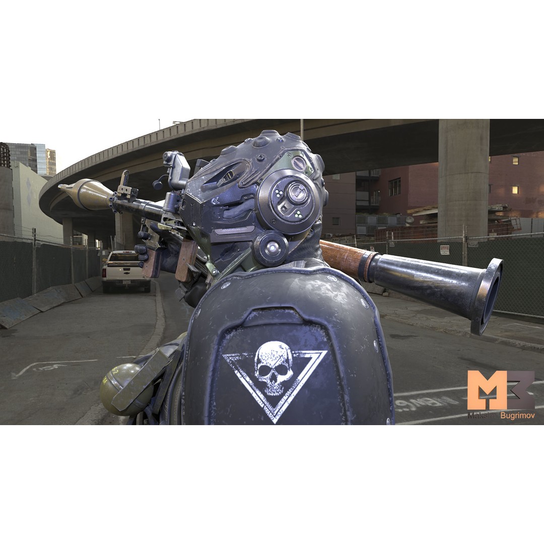 Soldier Future 03 3D Model – Low Poly Game-Ready Character with Rocket Launcher - View 7