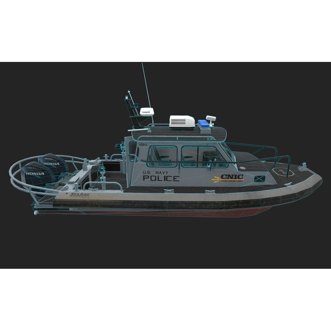 U.S. Navy Police Boat 3D Model – Low Poly Game Asset, FBX, OBJ - View 12