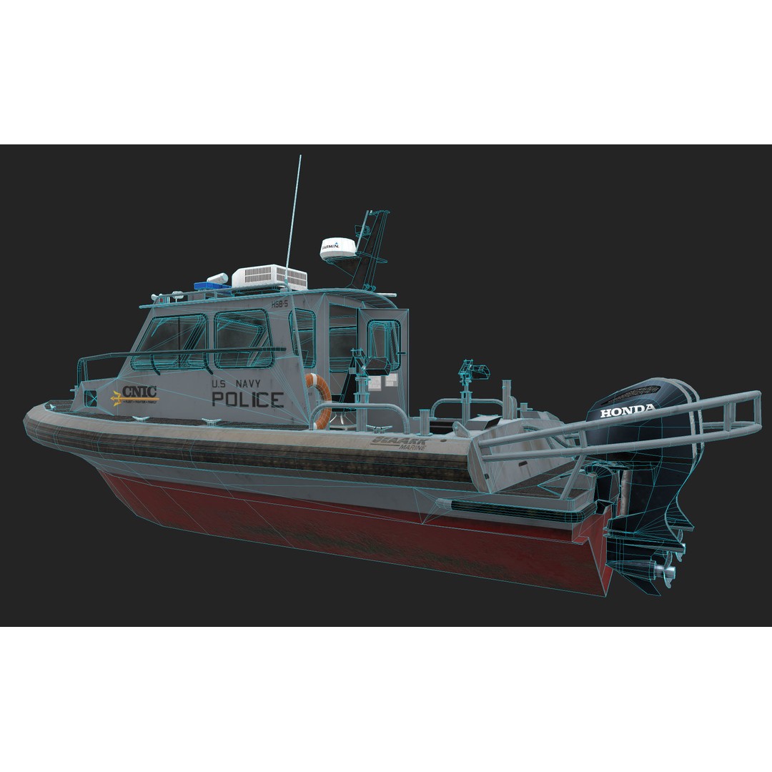 U.S. Navy Police Boat 3D Model – Low Poly Game Asset, FBX, OBJ - View 13