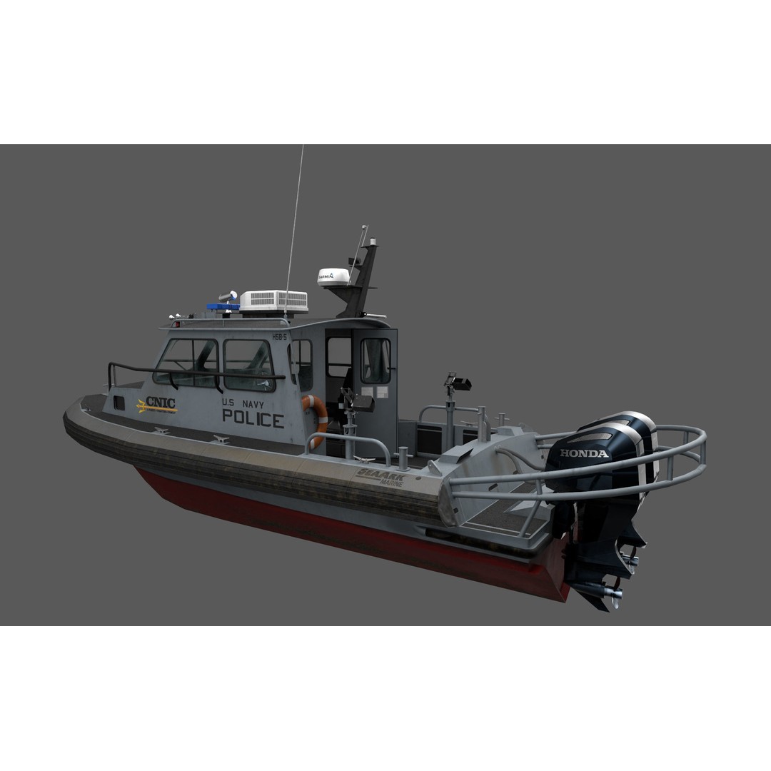 U.S. Navy Police Boat 3D Model – Low Poly Game Asset, FBX, OBJ - View 14