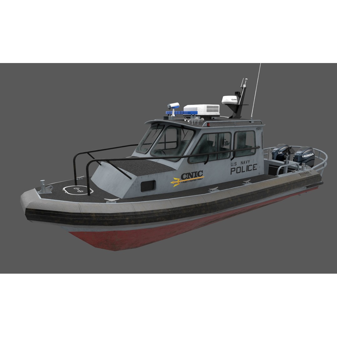 U.S. Navy Police Boat 3D Model – Low Poly Game Asset, FBX, OBJ - View 15