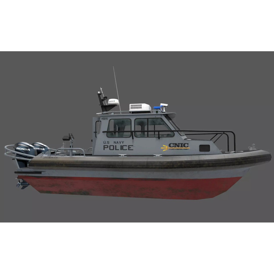 U.S. Navy Police Boat 3D Model – Low Poly Game Asset, FBX, OBJ - View 2