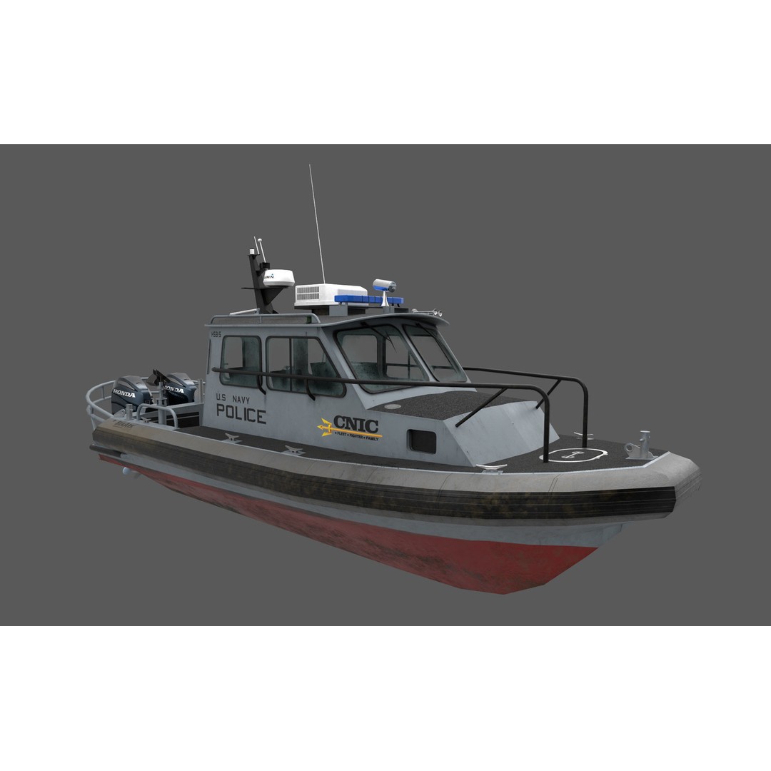 U.S. Navy Police Boat 3D Model – Low Poly Game Asset, FBX, OBJ - View 3