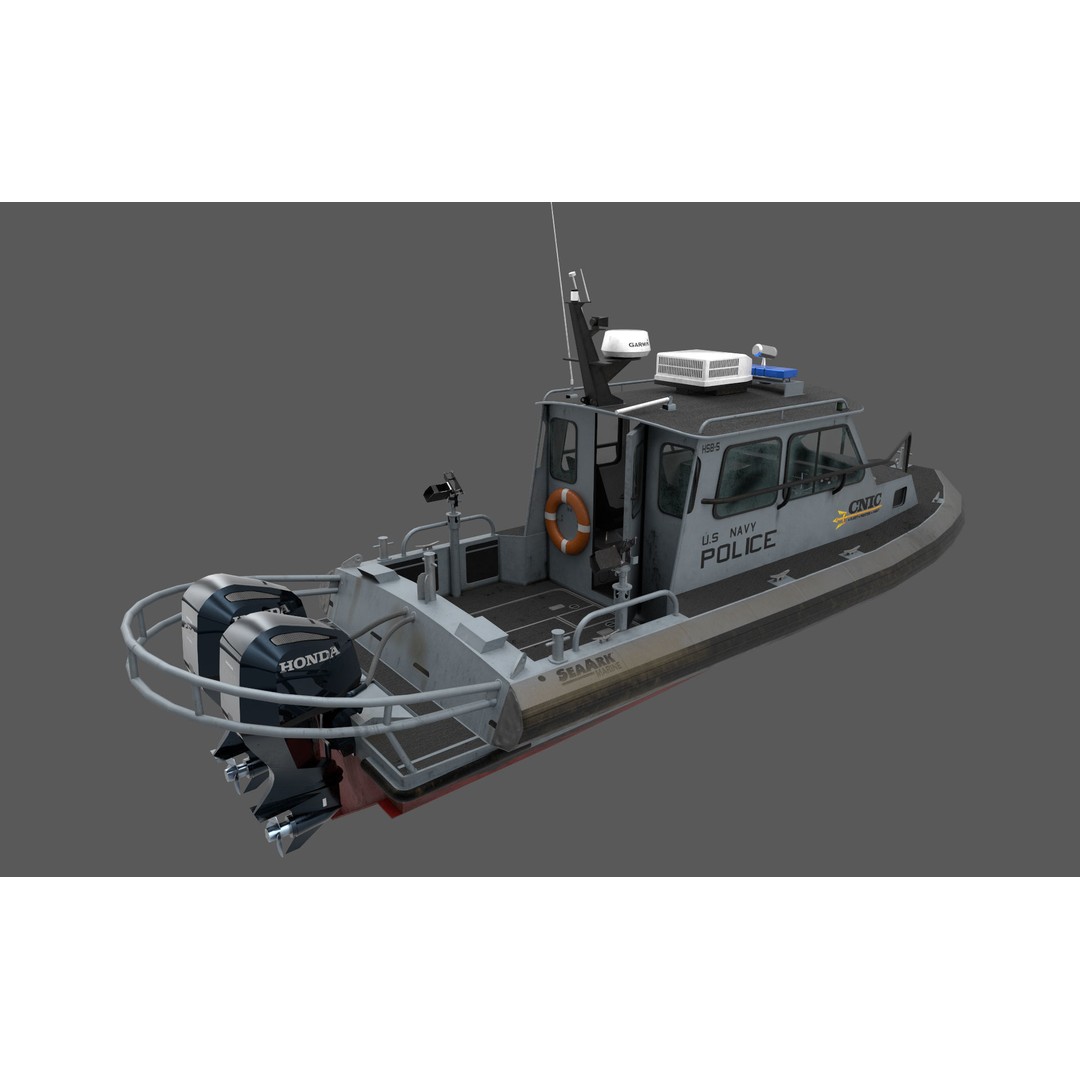 U.S. Navy Police Boat 3D Model – Low Poly Game Asset, FBX, OBJ - View 4